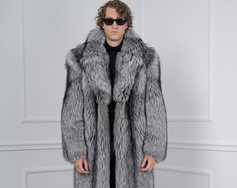 Men's Silver Fox Fur Coat With Rever Collar - Etsy