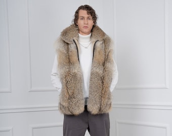 Men's Coyote Fur Vest with Zipper