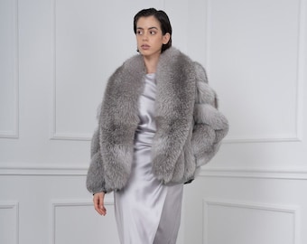 Gray Fox Fur Jacket: Shawl Collar, Finnish Fox Skins - Etsy