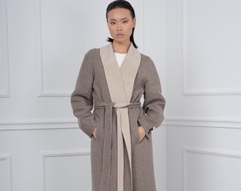 Gray Cashmere and Wool Coat with Shawl Collar