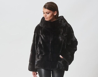 Black Mink Fur Short Loose Fit Jacket