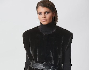 Black Mink Fur Vest with Leather Belt
