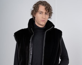 Men's Black Mink Reversible Fur Vest