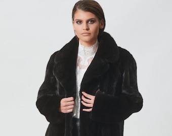 Black Mink Jacket with Classic Rever Collar