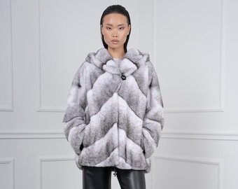 Black Cross Mink Fur Jacket with Hood