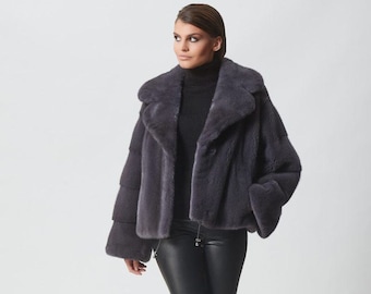 グレーミンクファーコート！新品本物の天然本毛皮！ - Etsy 日本