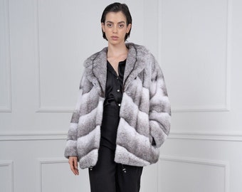 Black Cross Mink Fur Jacket with Rever Collar