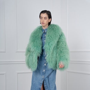 Light Green Mongolian Lamb Fur Jacket