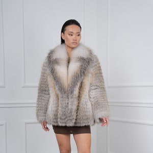 Golden Fox Fur Short Jacket with Shawl Collar