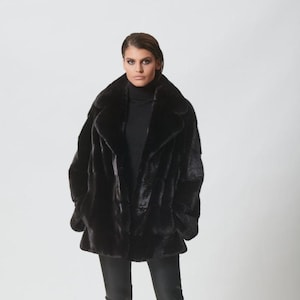 Black Mink Fur Short Jacket with Rever Collar