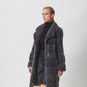 Dark Gray Mink Fur Jacket with Rever Collar