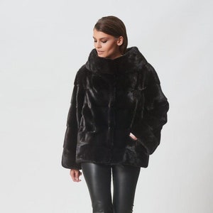 Black Mink Fur Short Loose Fit Jacket