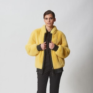 Yellow Mink Fur Bomber