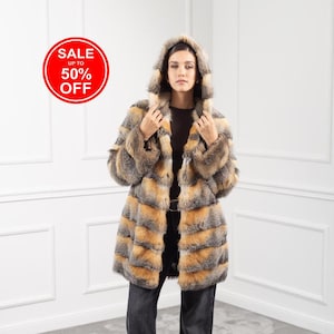 Gray Fox Fur Jacket With Hood