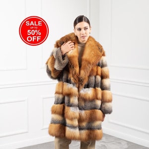 Red Gray Fox Fur Jacket with Shawl Collar