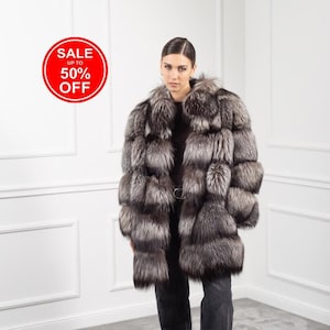 Silberfuchs Pelzjacke mit Stehkragen