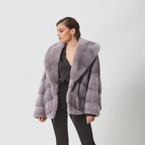 Silver Gray Cross Mink Fur Short Jacket
