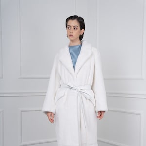 White Mink Fur Coat with Notched Collar