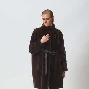 Mahogany Mink Fur Jacket with Leather Belt
