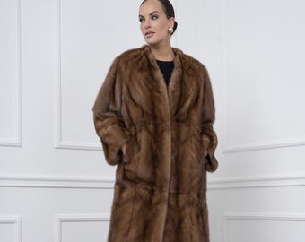 Vintage Brown Mink Collarless Coat