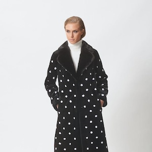 Black Short Sheared Mink Fur Coat with White Pois