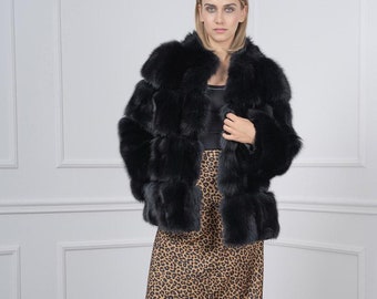Black Horizontal Fox Fur Jacket