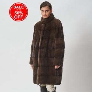 Brown Mink Fur Jacket with Stand Collar