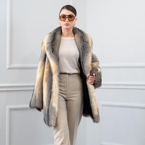 Gray Fox Fur Jacket with Rever Collar