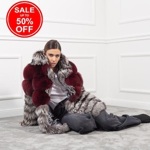 Silver Fox Fur and Red Fox Jacket with Rever Collar