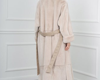 Ivory Mink Long Fur Coat With Notched Collar - Etsy