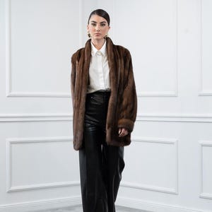 Vintage Braune Nerz Jacke mit Schalkragen