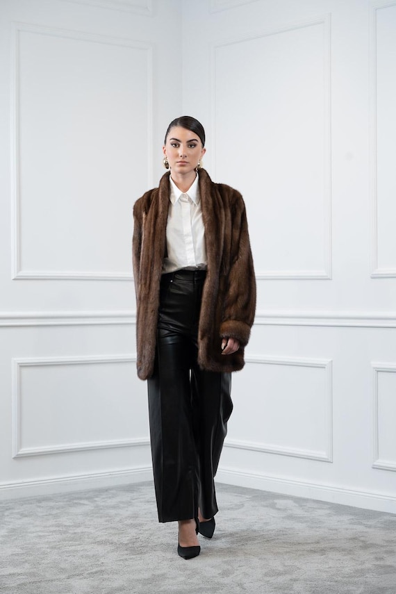 ショールカラーのヴィンテージブラウンミンクファージャケット - Etsy 日本
