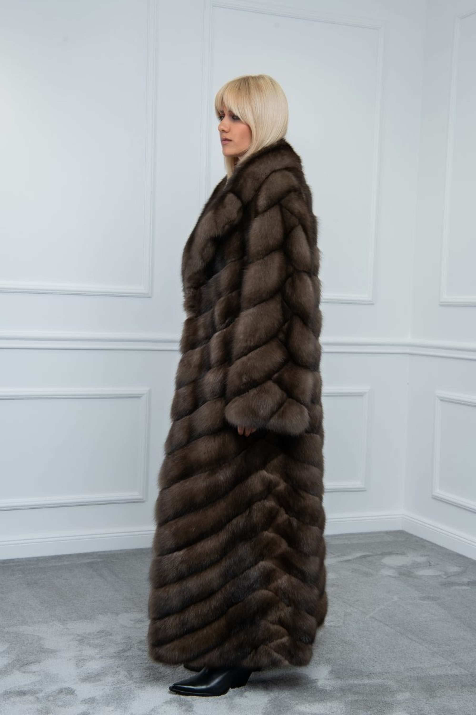 Platinum Sable Parquet Fur Coat Made of 100% Real Fur. Zibellina