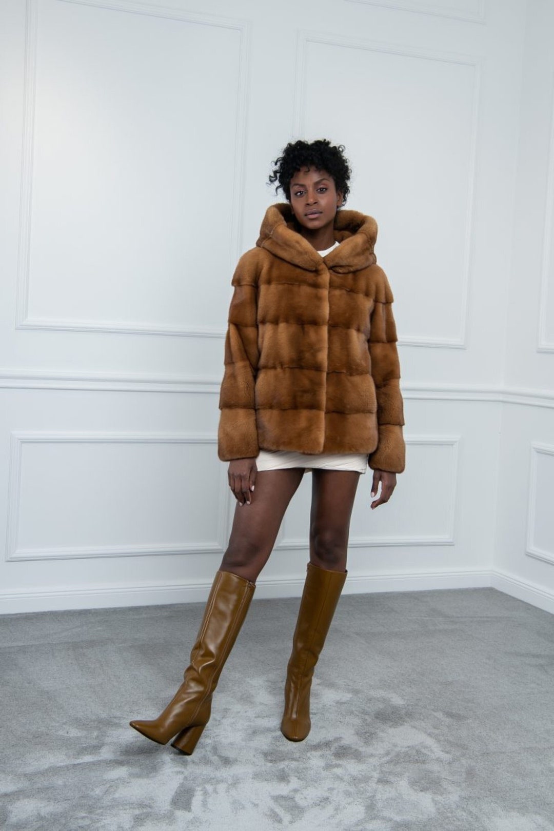 Gold Mink Fur Short Jacket With Hood Made of 100% Real Fur - Etsy