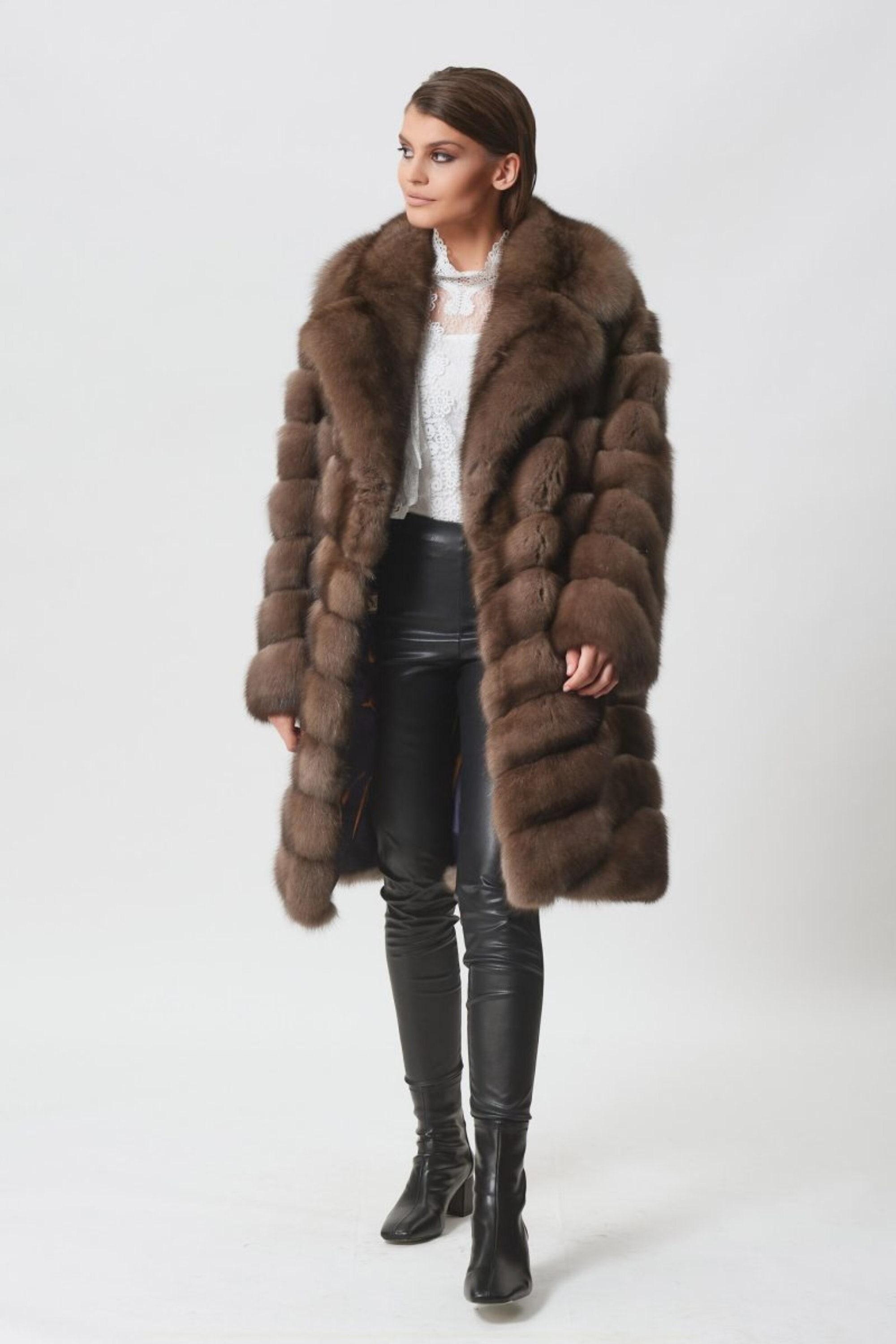 Platinum Sable Fur Jacket With Rever Collar Made of 100% Real 