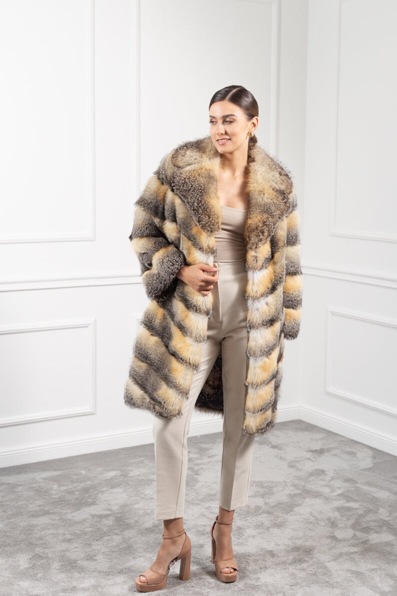 Gray Fox Fur Coat With Rever Collar - Etsy