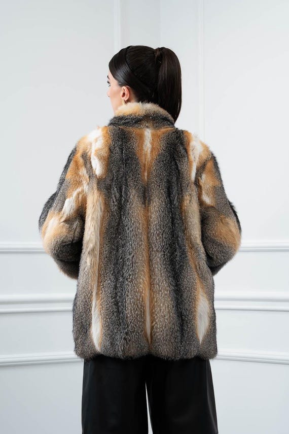 Gray Fox Fur Jacket With Stand Shawl Collar - Etsy Norway