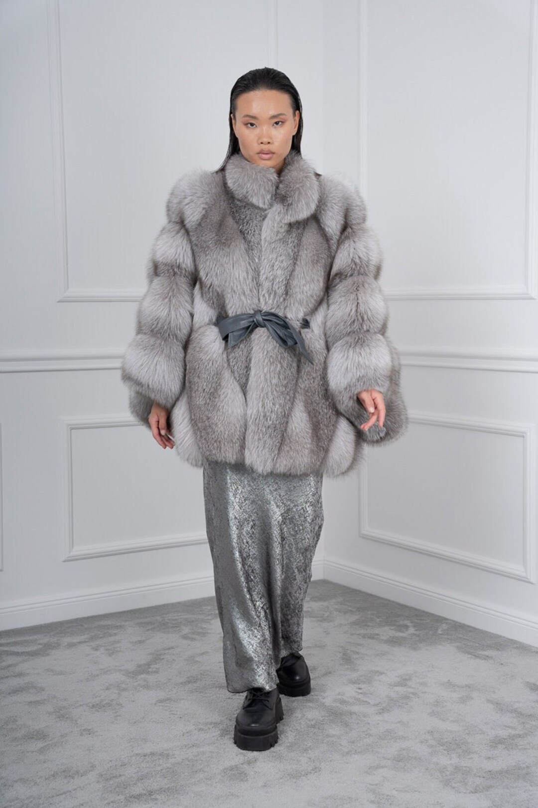 完売【sheller】FOX fur cape coat sheller FOX fur cape coat BLACK