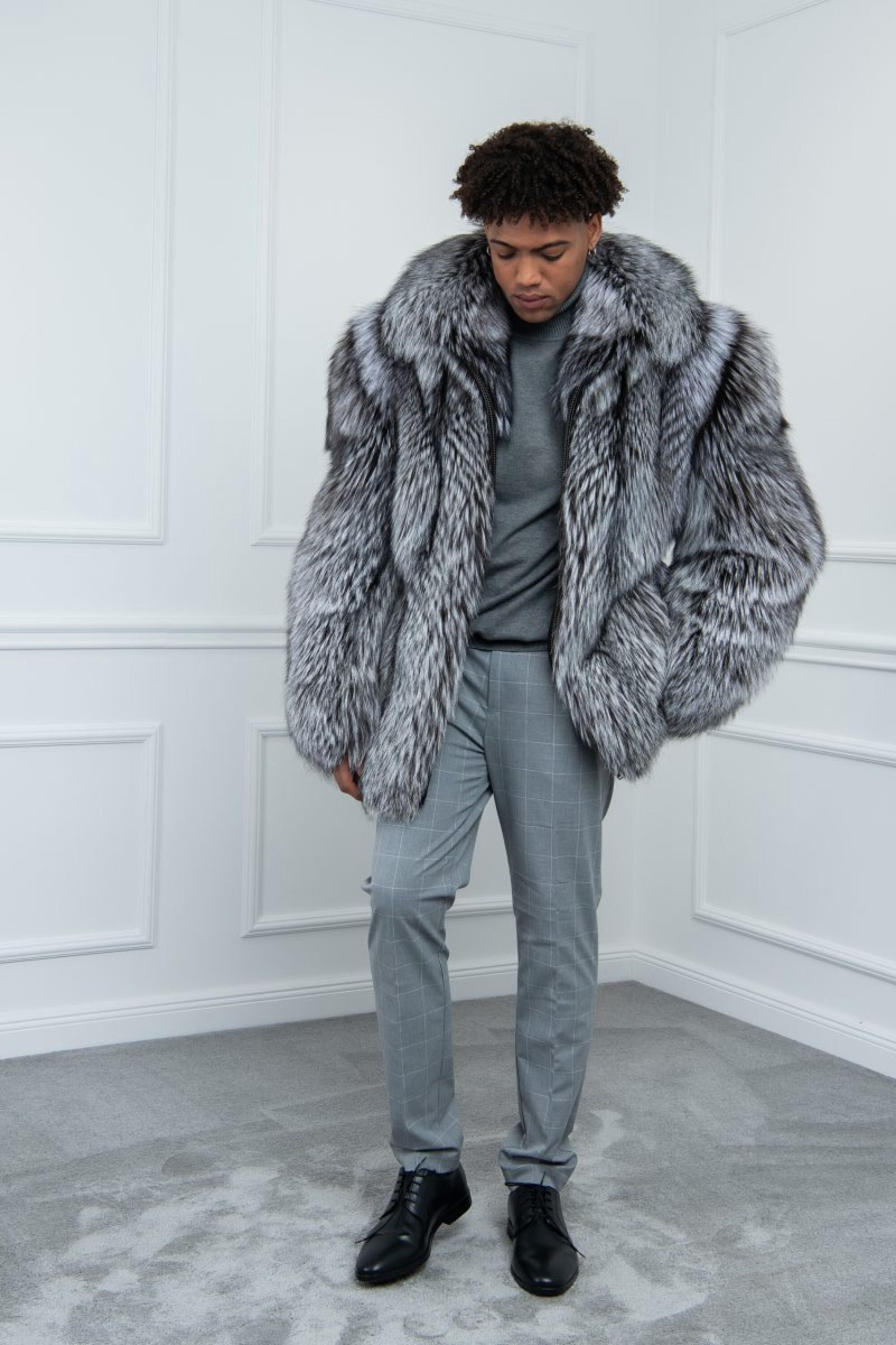 Men's Silver Fox Fur Jacket Made of 100% Real Fur - Etsy Men's Silver Fox Fur Jacket Made of 100% Real Fur - Etsy