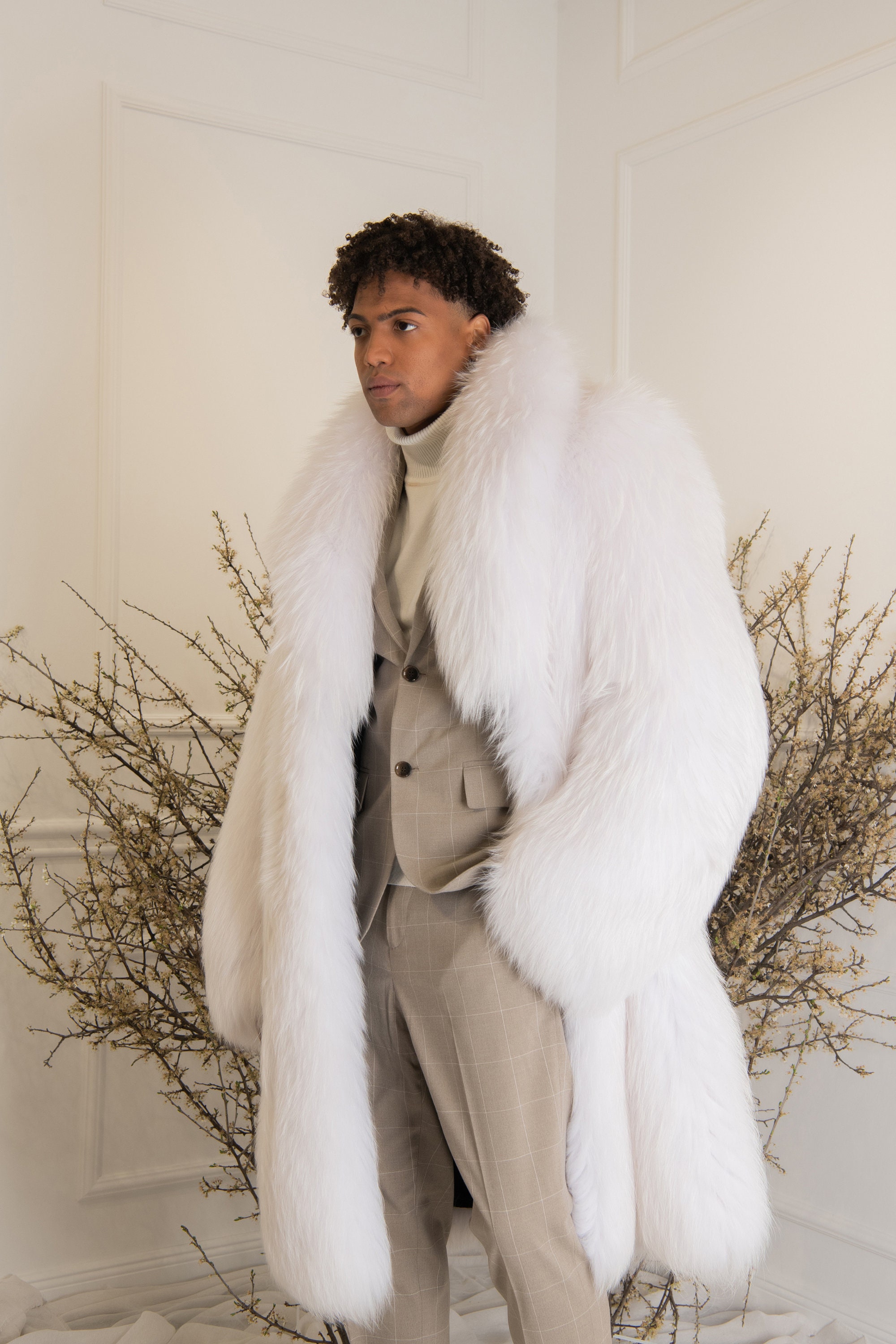 Men's White Finn Raccoon Fur Coat Made of 100% Real Fur - Etsy