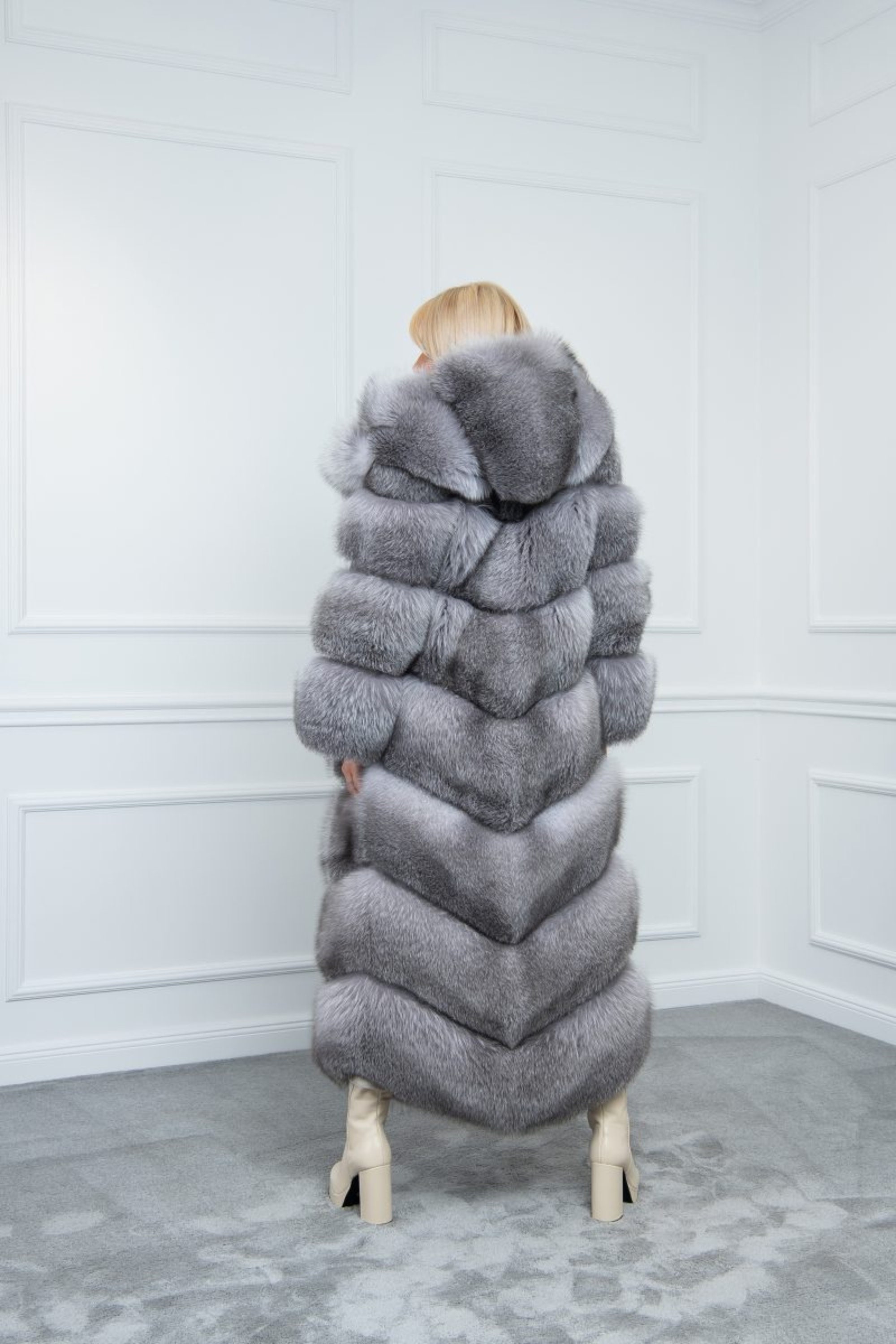 Gray Fox Fur Coat With Hood Made of 100% Real Fur - Etsy