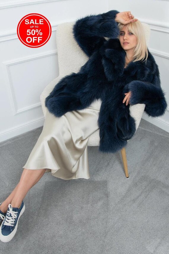 Veste En Fourrure Vintage Renard Bleu - Taille M Par Malka Fourrures (Occasion TB état)