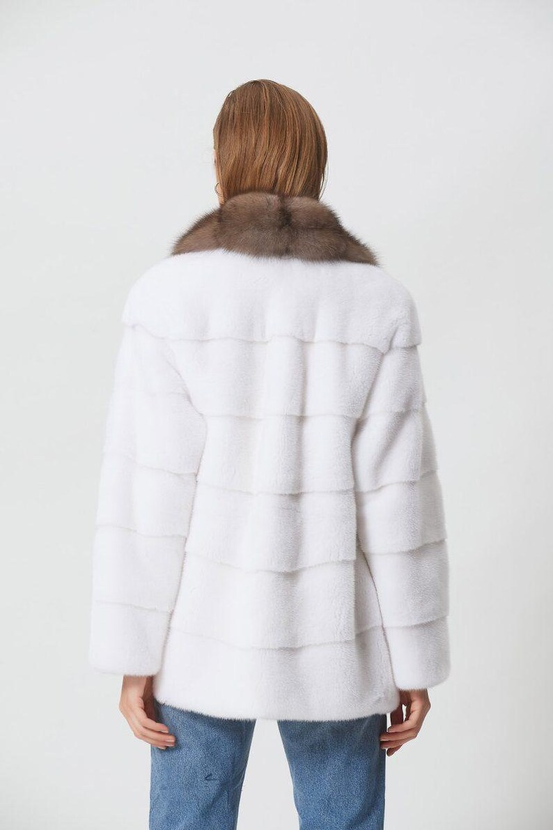 White Mink Fur Short Jacket With Sable Collar - Etsy