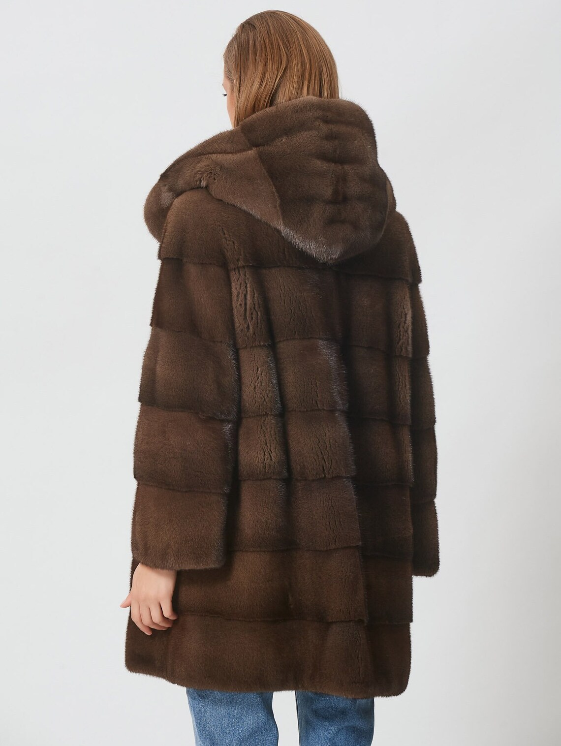 Brown Mink Fur Jacket With Hood Made of 100% Real Fur - Etsy