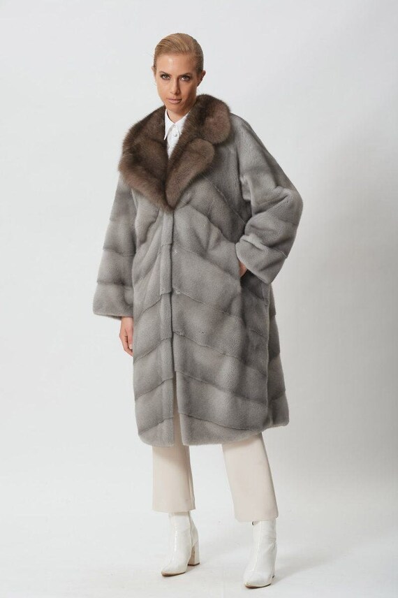 Sapphire Mink Fur Coat With Sable Collar - Etsy display picture 1