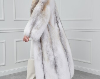 【Raucohouse】Milk plush collar fur coat RACCOON COAT, Silver Tip, W/blue Fox Collar and Sleeves