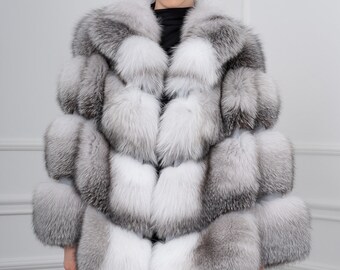 Veste En Fourrure Véritable De Renard Gris - Taille 36 - Occasion Très Bon état