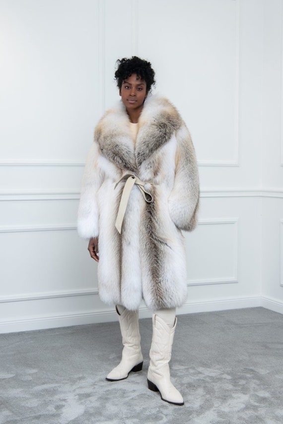 Buy Shadow Golden Island Fox Fur Coat With Rever Collar Made of 100 Real Fur Online in India Etsy