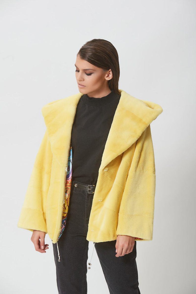 Yellow Short Sheared Mink Fur Short Jacket With Hood - Etsy
