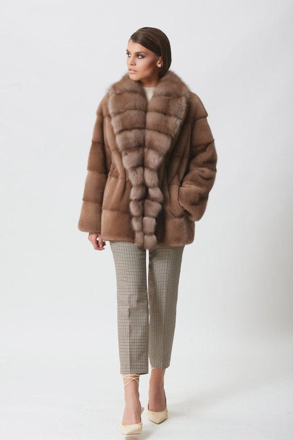 Pastel Mink Short Fur Jacket With Baum Marten Collar - Etsy